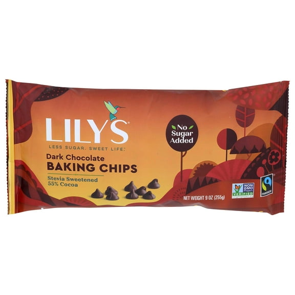 Lilys Sweets Dark Chocolate Baking Chips, 9 Ounce -- 12 per case.