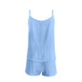 thumbnail image 6 of JFGHDG Women's Seersucker Pajamas Set Cotton Cami Top Shorts Pj Lounge Set Sky Blue L, 6 of 6