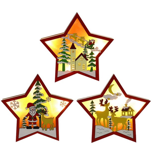 3 luces LED de noche con forma de estrella de madera, decoración de pared para guardería, para Navidad, cumpleaños, habitación de niños, lámpara de mesa para habitación de bebé