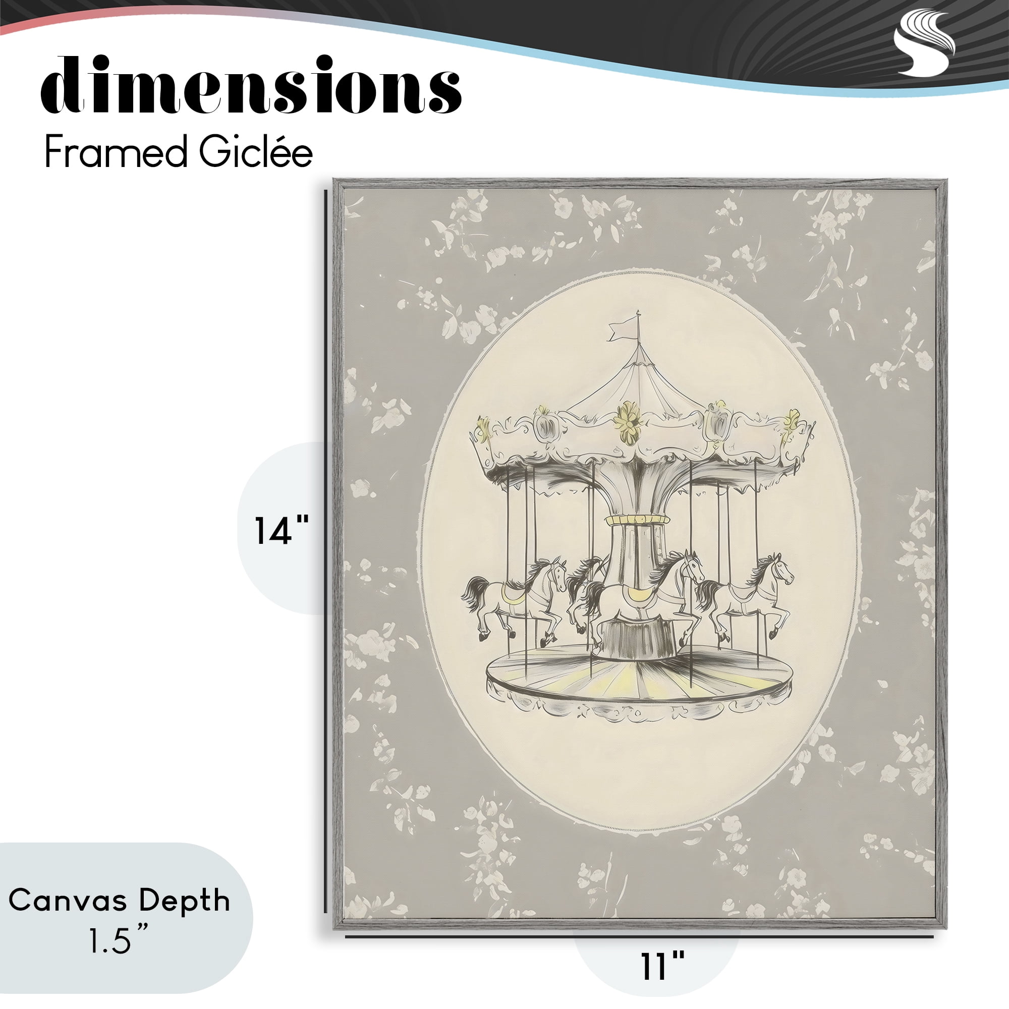 Stupell Industries Gentle Floral Carousel Gray Framed Giclee Art, design by Arlington Prints
