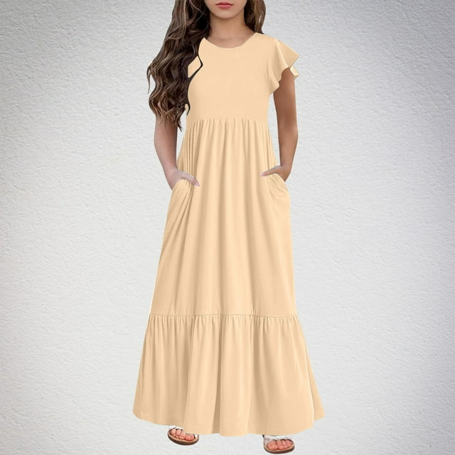 LOVZFMLL Robe de Printemps Décontractée à Manches Courtes à Volants pour Fille Robe de Princesse Jupe Pengpeng