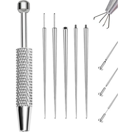 OUFER Piercing Ball Grabber 16G 18G Flat Back Earrings Piercing Guide needle Tool Stainless Steel Internally Threaded Push Pin External Thread Assistant Body Piercing Kit for Ear Nose Lip Tool