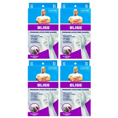 Mr. Clean Bliss Premium Thick Vinyl And Cotton Latex Free Glove, Small - Pack Of 4 -