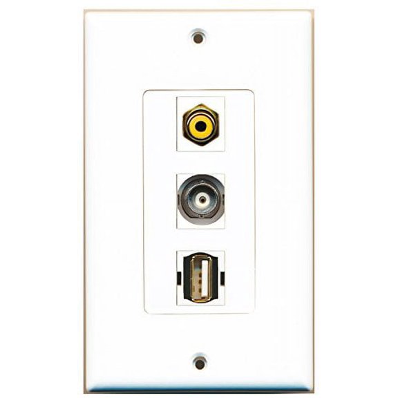 RiteAV - 1 Port RCA Yellow and 1 Port USB A-A and 1 Port BNC Decorative Wall Plate Decorative