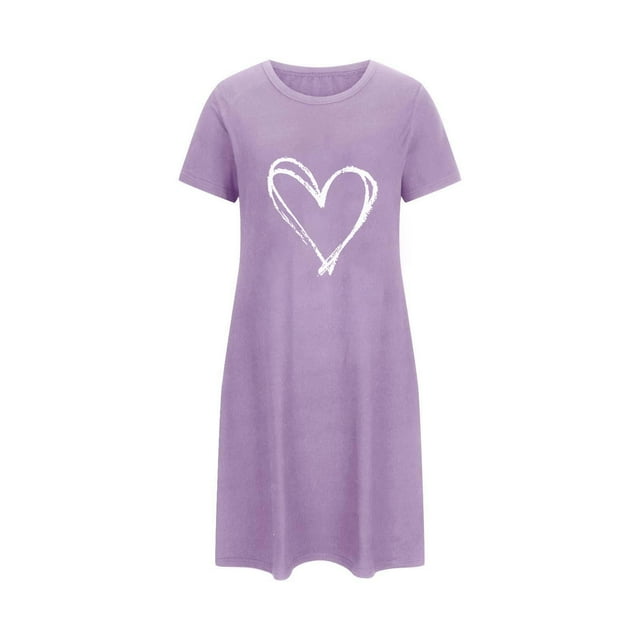 Oksale Jolies Chemises de Nuit pour Femmes Grande Taille Saint-Valentin Robe de Pyjama Mini Ample Confortable Manches Courtes Chemises de Sommeil Douce Respirante Tenue de Détente pour la Maison Violet 2TG
