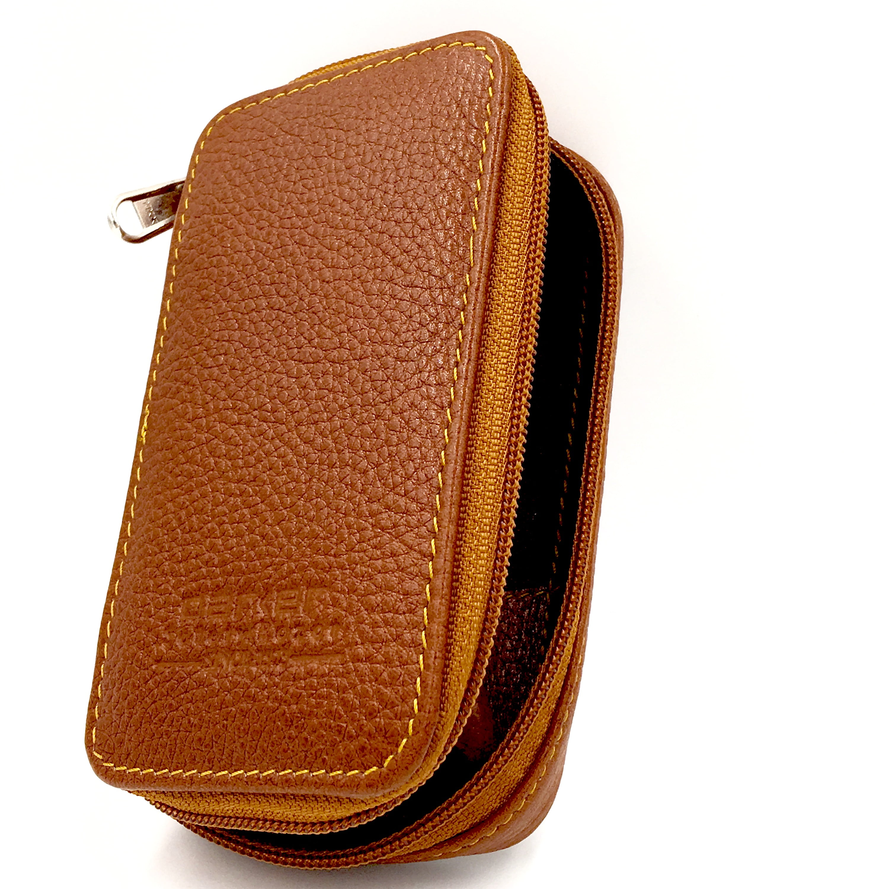 Parker Safety Razor,   Genuine Saddle Leather Double Edge Safety Razor Zippered Travel Case - Holds a Safety Razor and Tuck of Blades