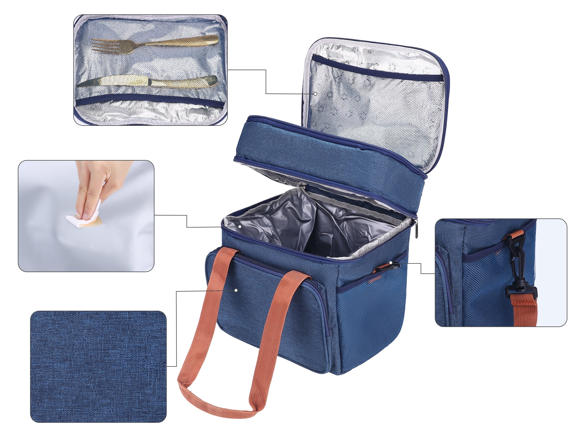 Unique Bargains Reusable Lunch Bag Insulated Lunch Bag Leakproof Lunch Box Navy Blue