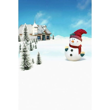 Image of ABPHOTO Polyester Snowman Snow Winter Pine Tree House Blue Sky Photography Backdrops 5x7ft Props Outdoor Children