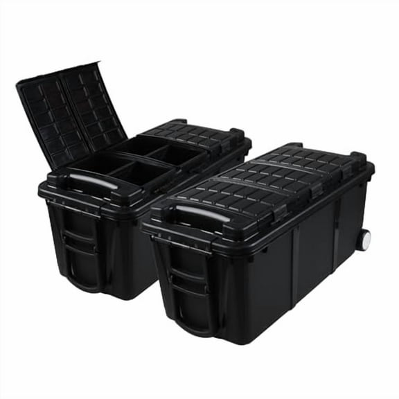 20 gallon Truck Bed Storage Bin with Removable Compartment, Heavy-duty Industrial Container with Wheels, 2 Packs