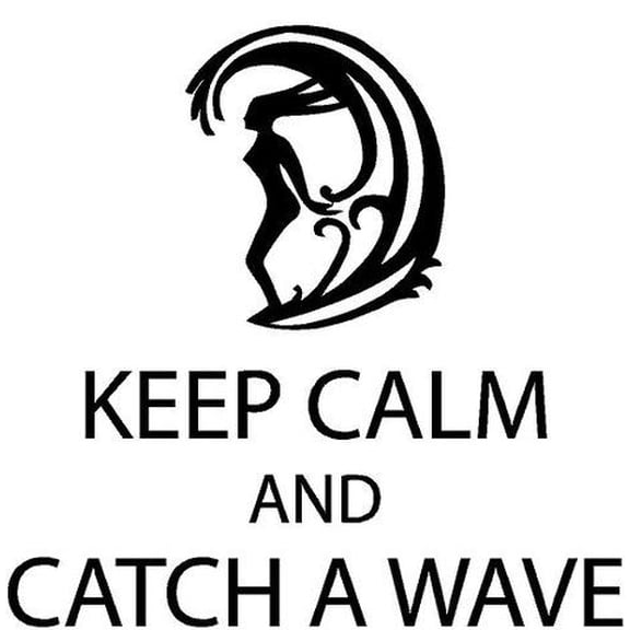 Vinyl Wall Decal: Keep Calm and Catch a Wave | Surfing Wall Decal | Surf Sticker 18"x20" [CC4]