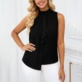 thumbnail image 2 of QSAWXQZ Women's Mock Neck Sleeveless Blouse Pleated Ruffle Solid Casual Elegant Business Pullover Tank Top for Office and Formal Black M, 2 of 7