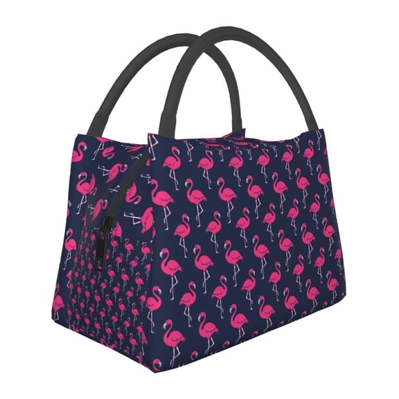 Vsdgher Cute Flamingo Print Insulated Reusable Bags with Sturdy Zipper and Handles, Foldable Totes for Hot or Cold Food Bring or Delivery