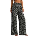 thumbnail image 5 of Leopard Print Pants for Women High Waisted Wide Leg Pants Drawstring Lightweight Casual Trendy Trousers, 5 of 5