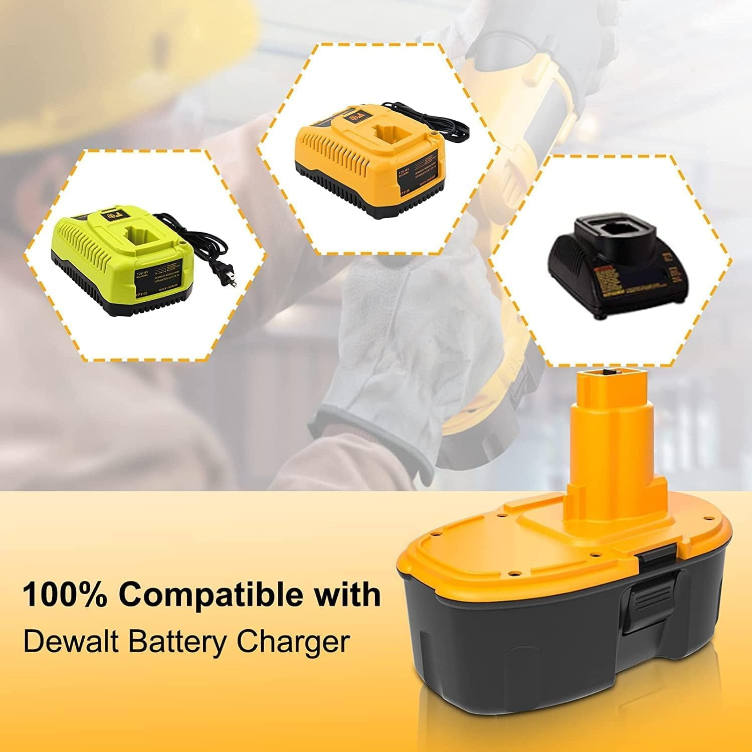 2Pack 4500Ah Replacement for Dewalt 18V Battery Ni-Mh DC9098 DC9096 DC9099 DC970 DW9095 DW9096 DW9098 DW9099 DE9039 DE9096 DE9098 with DC931 Ni-Cad Ni-Mh 18V Battery Charger