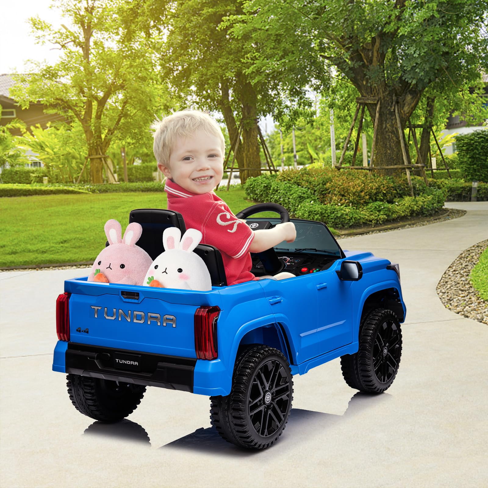 TROPOW Kids Cars Electric Ride On,12V Ride on Car for Kids,Licensed Toyota Ride on Truck,Battery Powered Electric Car with Remote Control,MP3,LED Lights,Suspension System,Double Doors,Blue