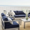 thumbnail image 2 of Lounge Sectional Sofa Chair Table Set, Sunbrella, Fabric, Aluminum, Metal, Silver Blue Navy, Modern Contemporary Urban Design, Outdoor Patio Balcony Cafe Bistro Garden Furniture Hotel Hospitality, 2 of 10