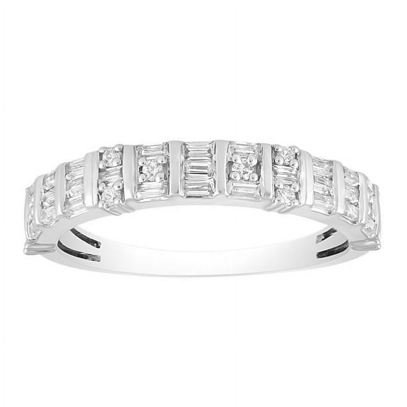 Bellano Women's Band 0.50Ct Round/Baguette Diamond 14K White Gold