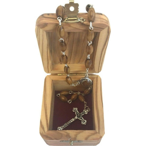 Jerusalem Cross Olive Wood Rosary and Box - Made in Bethlehem