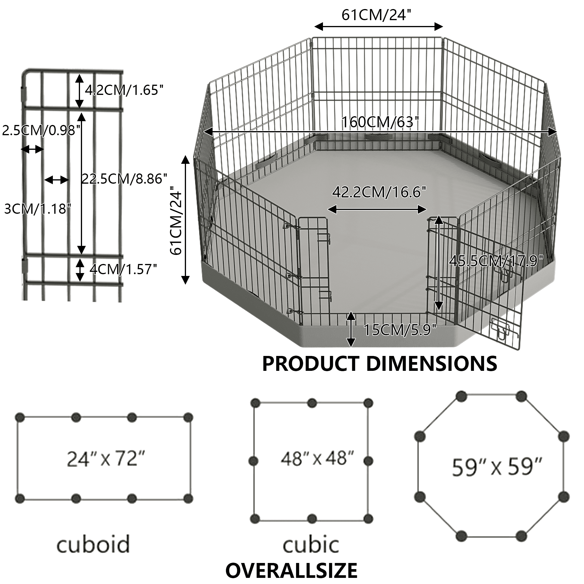 24 Inch 8 Panels Metal Dog Playpen with 600D Waterproof Bottom Pad, Black