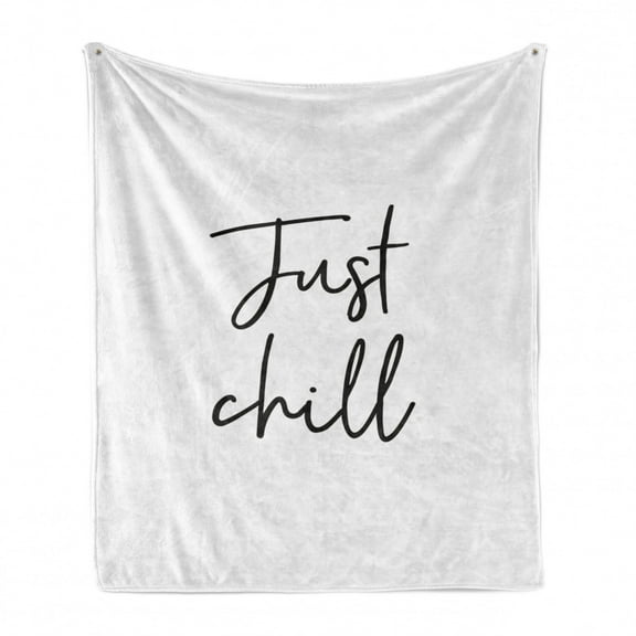 Just Chill Soft Flannel Fleece Throw Blanket, Simple and Hand Drawn Cursive Typography Symbolizing Relaxation Vacation, Cozy Plush for Indoor and Outdoor Use, 50" x 70", Dark Grey White, by Ambesonne