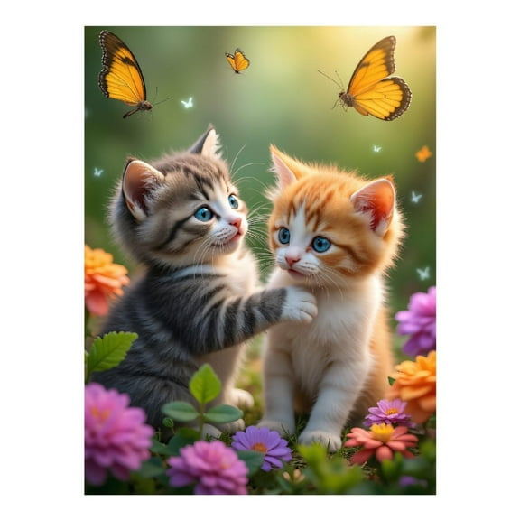 Diamond Art Kits for Adults, Butterfly Kittens Spring Flowers 5D Diamond Painting Kits for Adults Beginners, DIY Full Drill Diamond Painting, Gem Art and Crafts 12x16