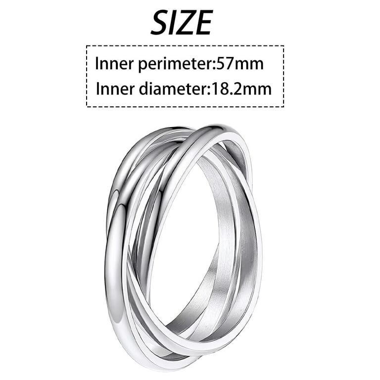 Three Band Rolling Ring Trinity Interlocking Sterling Silver Russian Wedding Band 2mm, Size 8 Three Band Rolling Ring Trinity Interlocking Sterling Silver Russian Wedding Band 2mm, Size 8