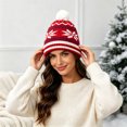 thumbnail image 3 of SYMOID Womens Winter Knit Beanie Red Snowflake Jacquard Pom Pom Christmas Hats,Size Free Size, 3 of 4