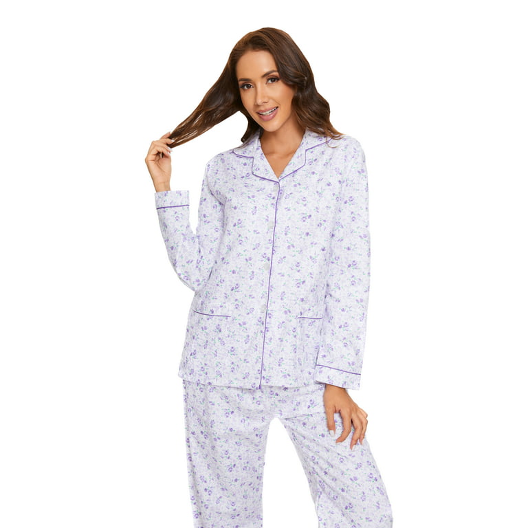 GLOBAL 100% Cotton Comfy Flannel Pajamas for Women 2-Piece Warm and Cozy Pj  Set of Loungewear Button Front Top Pants 