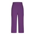 thumbnail image 5 of Stamzod Work Pants Women Capri Leggings Fashion Solid Color Summer Stretch Waist Business Capris Casual Slim Fit Yoga Capri Leggings with Pockets for Women Purple L, 5 of 6