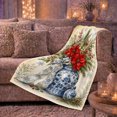 thumbnail image 5 of Winter Poinsettia Blue Chinoiserie Floral Arrangement Christmas, Festive Holiday Scene, Warm Flannel Blanket for Living Room and Reading Nook, Art Lovers Appreciation Gift, Festive Home Decor, 5 of 7
