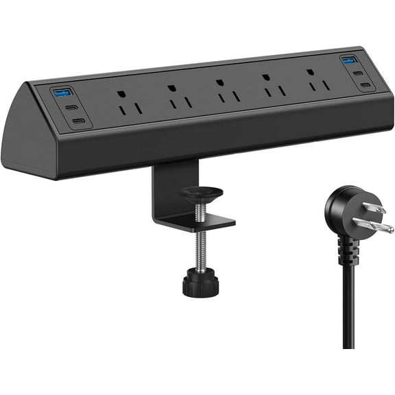 Desk Clamp Power Strip USB C,40W Total Fast Charging Station,4 PD 20W USB C Ports,Desk Edge Mount Surge Protector,5 Outlets,Fit 1.96" Tabletop Edge,ETL Listed