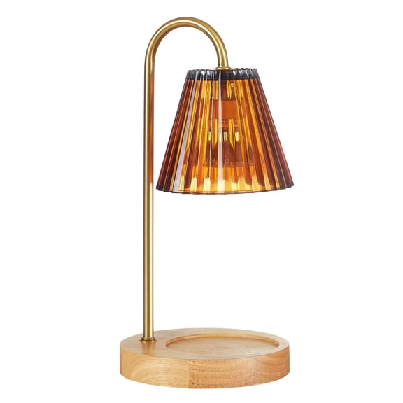 Stylehouse Home Decor Collection Amber Glass Pleated Candle Warmer Lamp with Built-In Timer