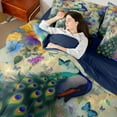 thumbnail image 4 of Feelyou Cartoon Peacock Women Bedding Comforter Set 7pcs, Sprint Butterfly Flower Queen Bedding Sets, Animal Theme Reversible Queen Sheet Sets, Super Cozy Room Decor, 4 of 7