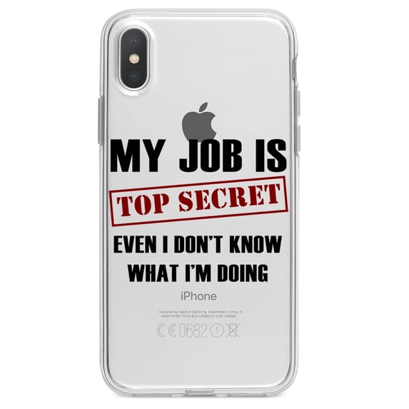 DistinctInk Clear Shockproof Hybrid Case for iPhone XS Max (6.5" Screen) - TPU Bumper Acrylic Back Tempered Glass Screen Protector - Job Is Top Secret - Don’t Know What I'm Doing