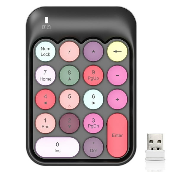 stanreset Wireless Numeric Keyboard 18 Keys Mini Round Keycap 2.4GHz Keypad with Receiver Desk Key Board Supplies for PC Computer Colorful Black