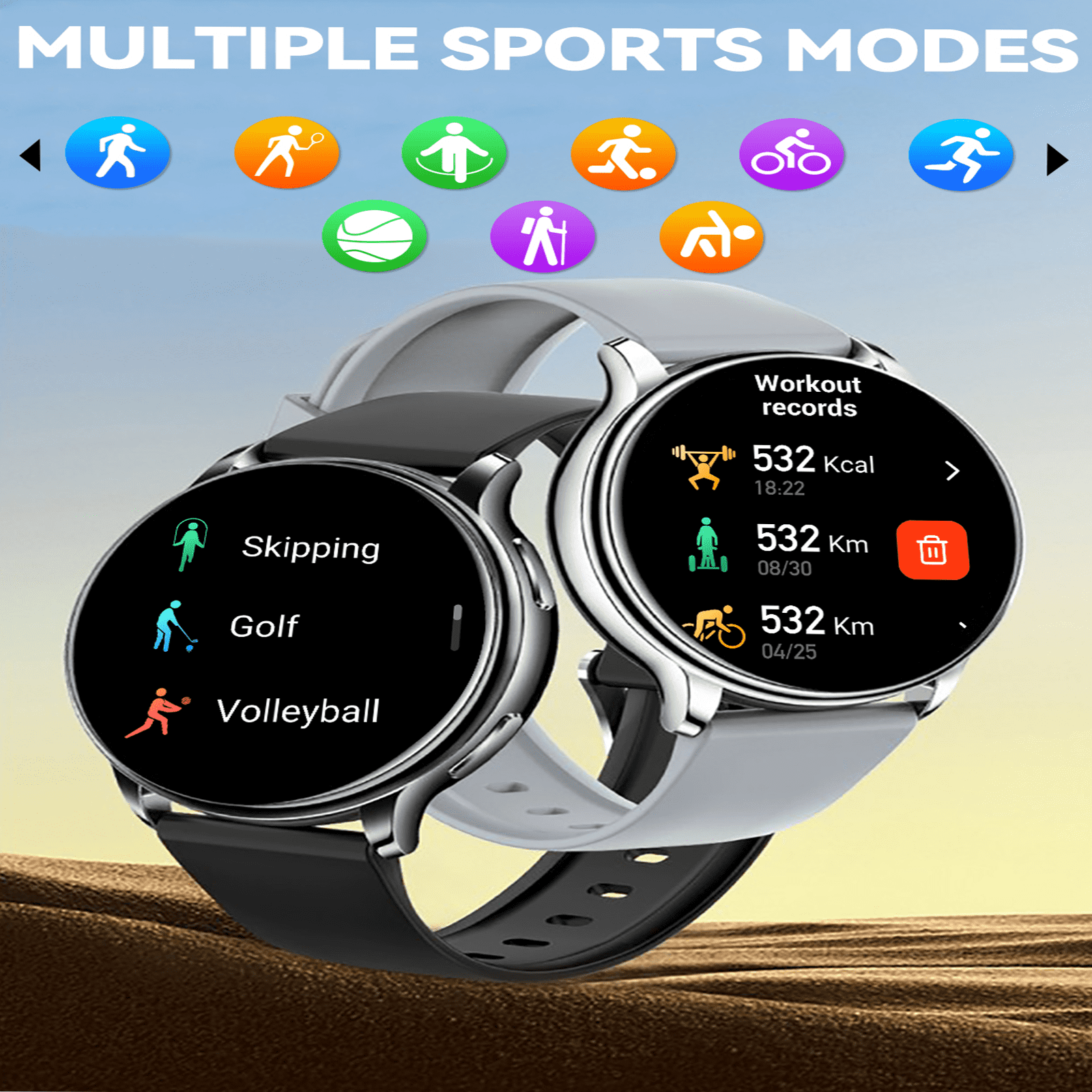 EIGIIS Smartwatch for Men Women 1.32” HD Touch Screen Fitness Trackers Watch with Bluetooth Calling Heart Rate Detection Sleep Temperature Monitor Step Counter Watch for iOS Android