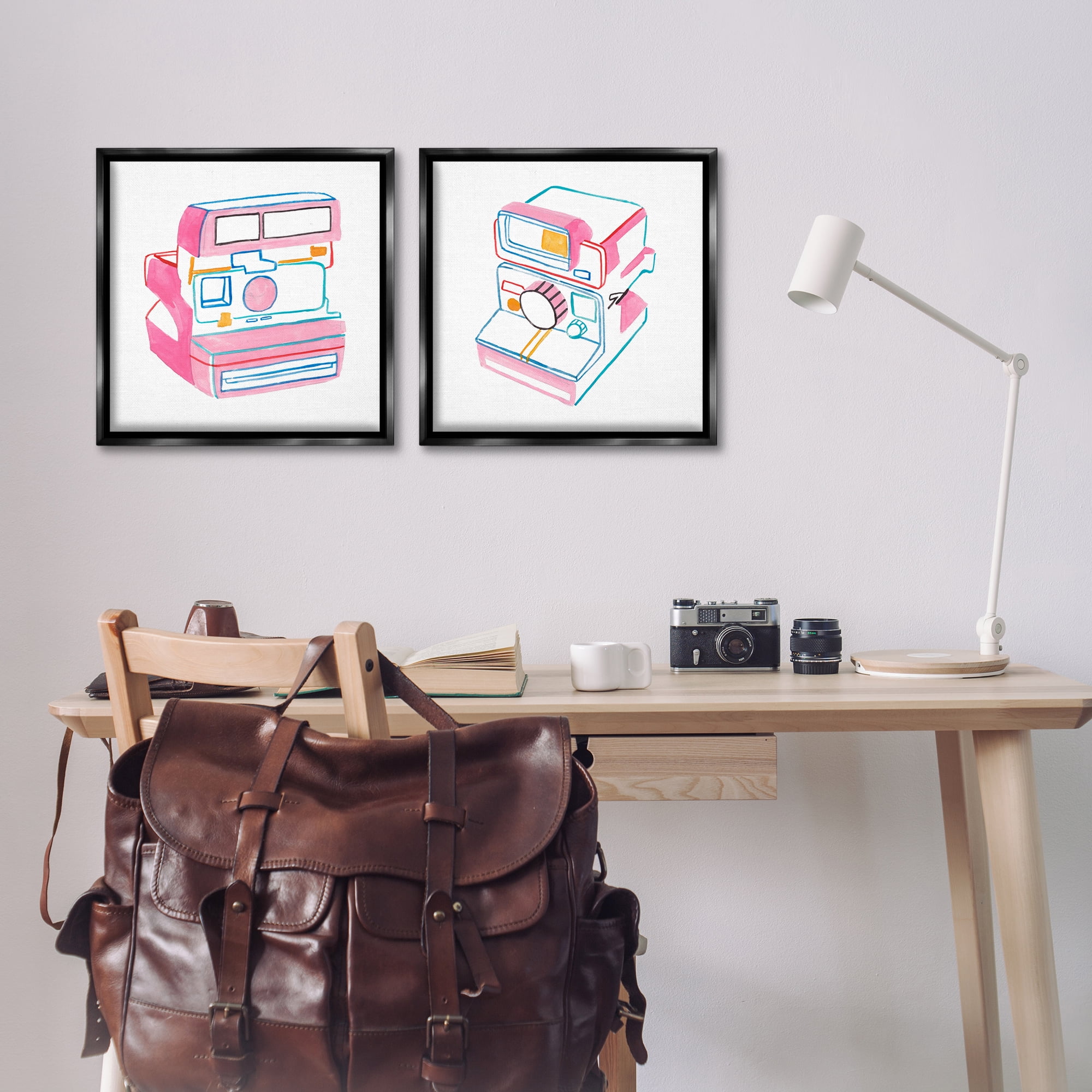 Stupell Industries Hand Drawn Vintage Camera Entertainment Painting Black Floater Framed Canvas Art Print Wall Art, 18 x 18, Set of 2