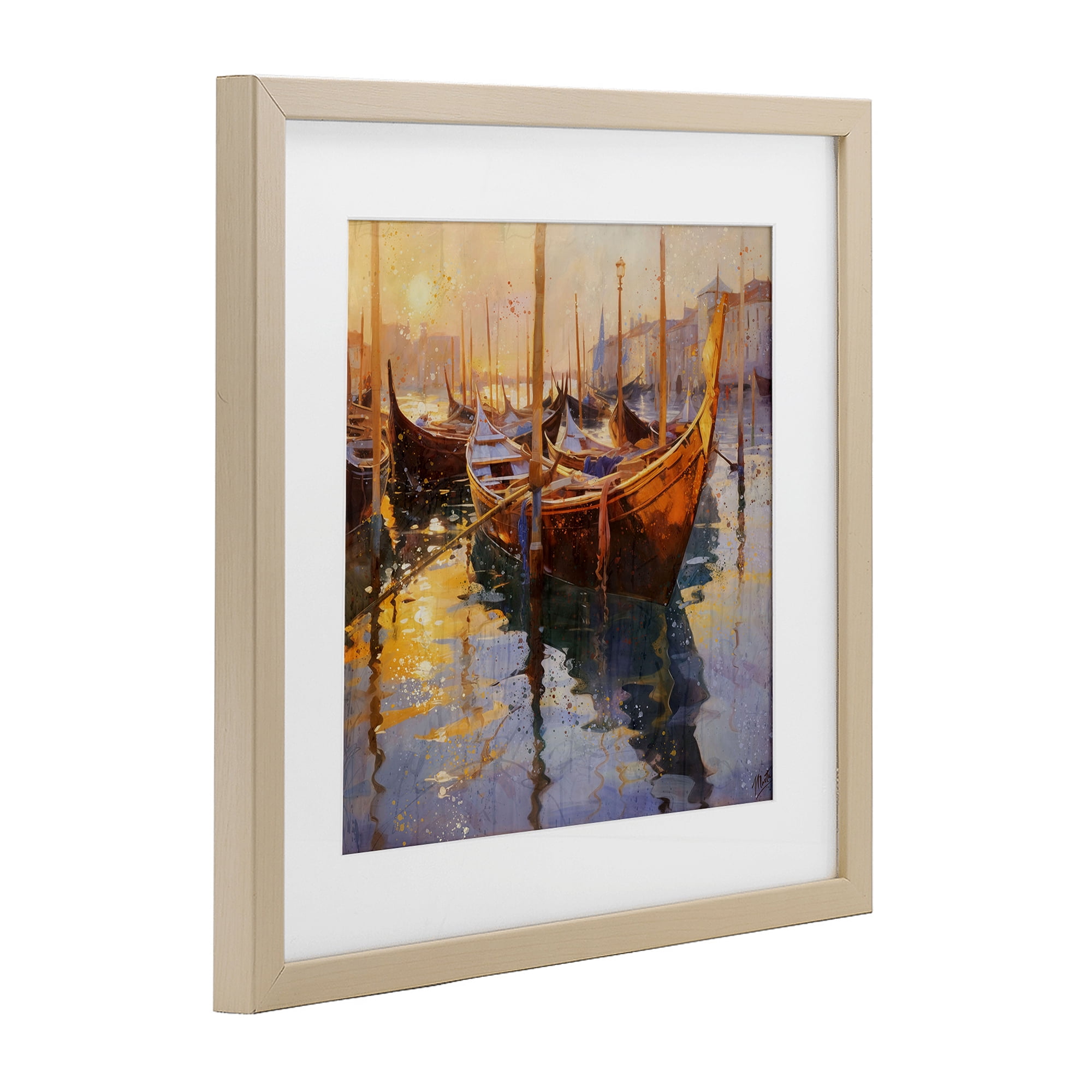 Stupell Industries Venetian Gondolas in Golden Light Birch Framed Print Under Glass, design by Marta Wiley