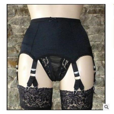 Sheer Mesh vintage high-waist girdle metals Garter Belt 6 Straps