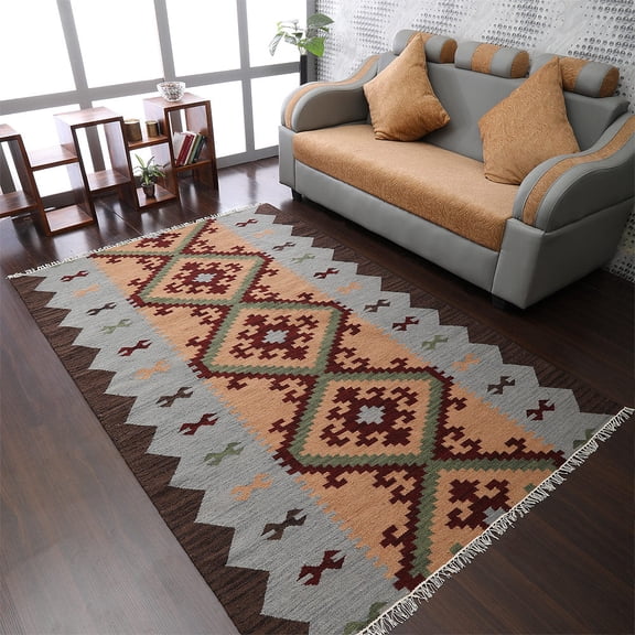 Rugsotic Carpets Hand Woven Flat Weave Kilim Wool Eco-Friendly 4'x6' Area Rugs Rectangle Multicolor Contemporary Modern Design Low Pile Indoor Handmade Rug for Living Room, Bedroom D00137