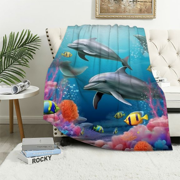 ONETECH Dolphin Underwater World Pattern Super Soft Throw Blanket for Bed Sofa Lightweight Blanket for All Seasons