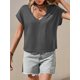 thumbnail image 3 of Camiseta Tankaneo para mujer, cuello en V profundo, corte holgado, gris oscuro, 3 of 7