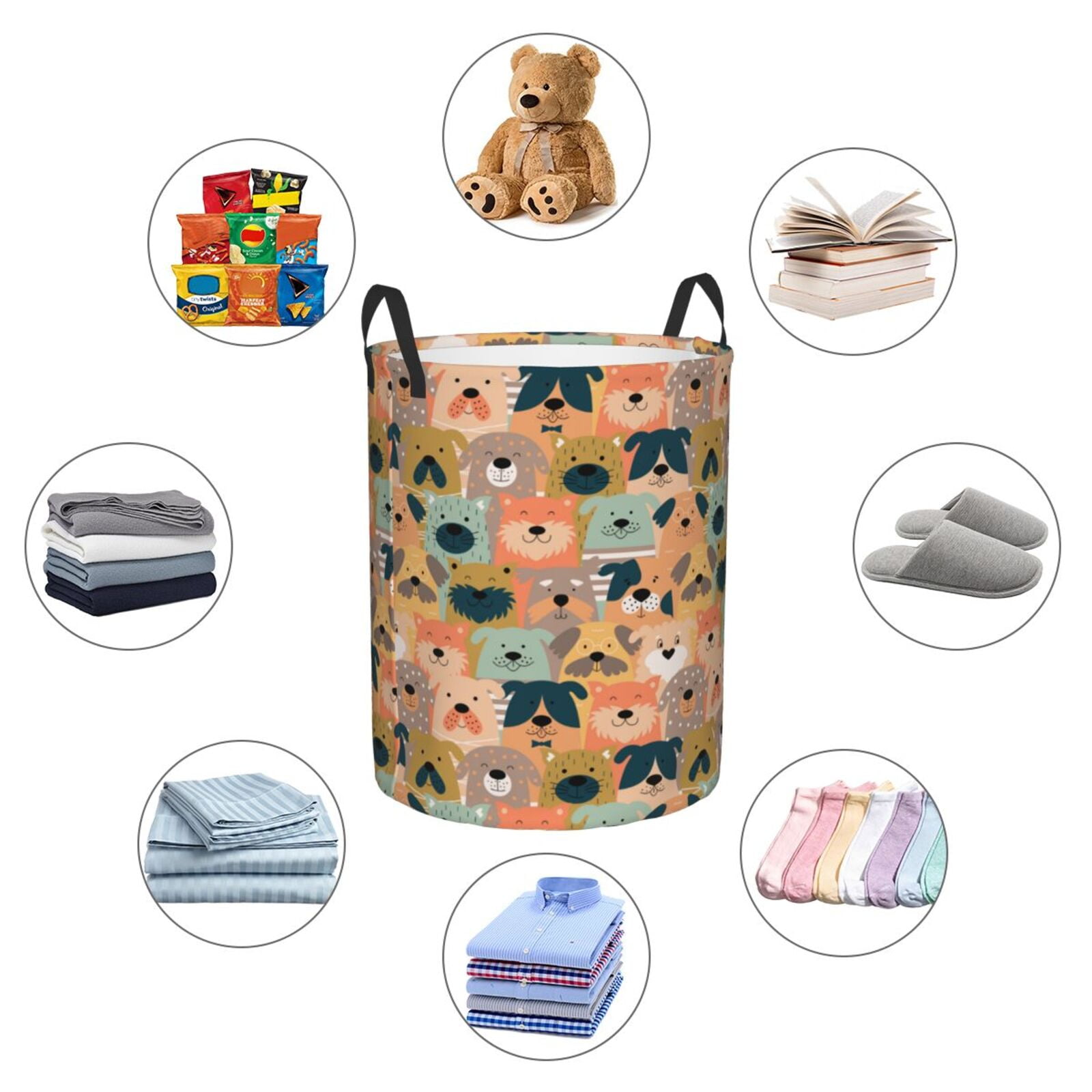 Large Laundry Basket with Handles - Colorful Dogs Kids Baby Dirty Clothes Laundry Hamper for Bedroom Aesthetic