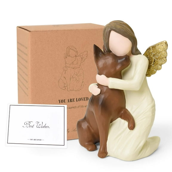 German Shepherd Memorial Gift, Resin Angel Hugging Dog Figurine Pet Loss Sympathy Gift for Women
