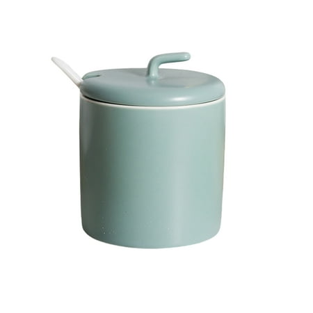 

Household Sugar Bowl With Spoon Solid Color Sugar Container Porcelain Moisture And Dustproof Spice Jars Sugar Pot With Convenient Lid-green-250ml