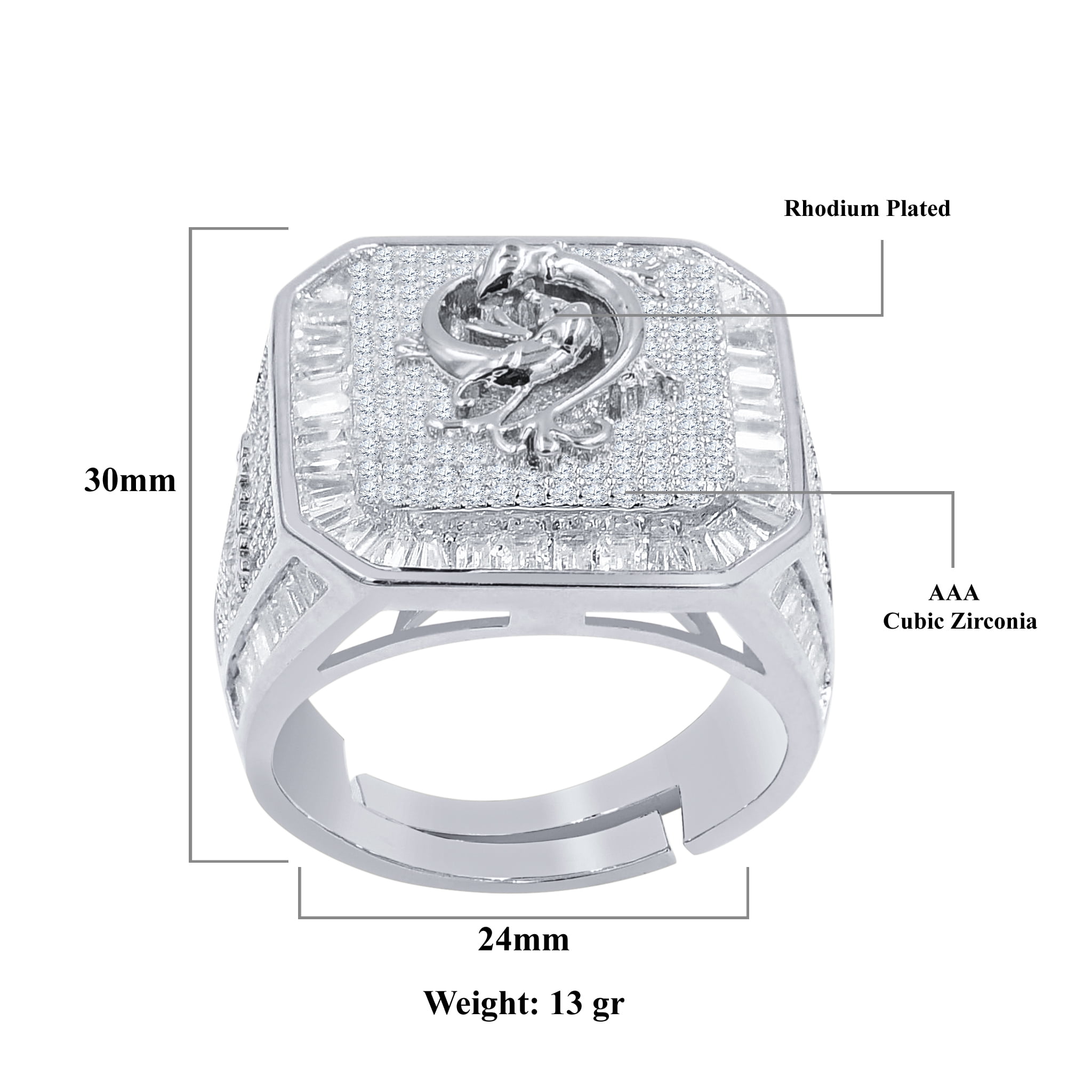 Details about / Silver Mens Link Ring Size 12 Band Rhodium Pave Cubic Zirconia Plated