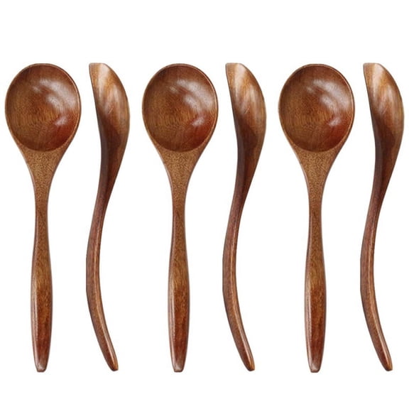Vruelia Wooden Spoons for Eating, 6 Pieces Natural Wood Eating Spoon, 7 Inch Eco-Friendly Handmade Teaspoon for D