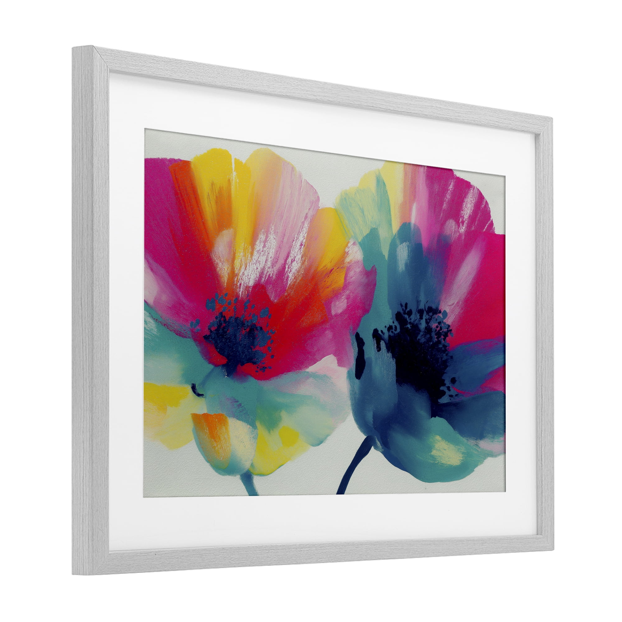 Stupell Industries Two Colorful Poppies Gray Framed Print Under Glass, design by Chromatic Storm Studio