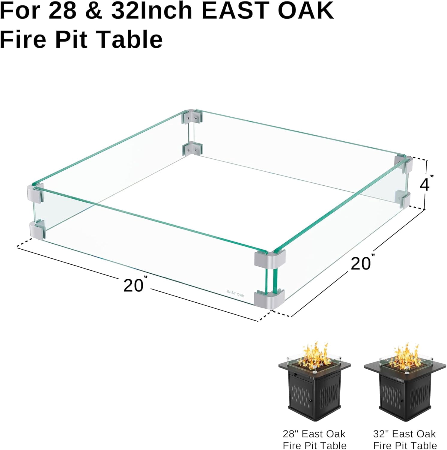 EAST OAK Tempered Glass Wind Guard for 28" & 32" Propane Fire Pit Table