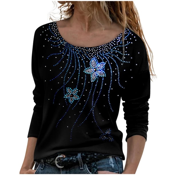 Moda mujer Casual impresión cuello redondo manga larga suelta camiseta otoño blusa pulóver Tops Pompotops FGAJ6118